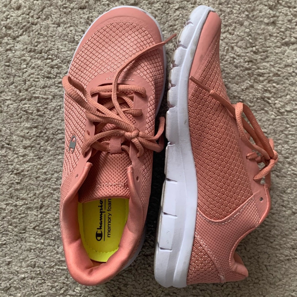 Coral Pink Champion Sneakers (size 7)